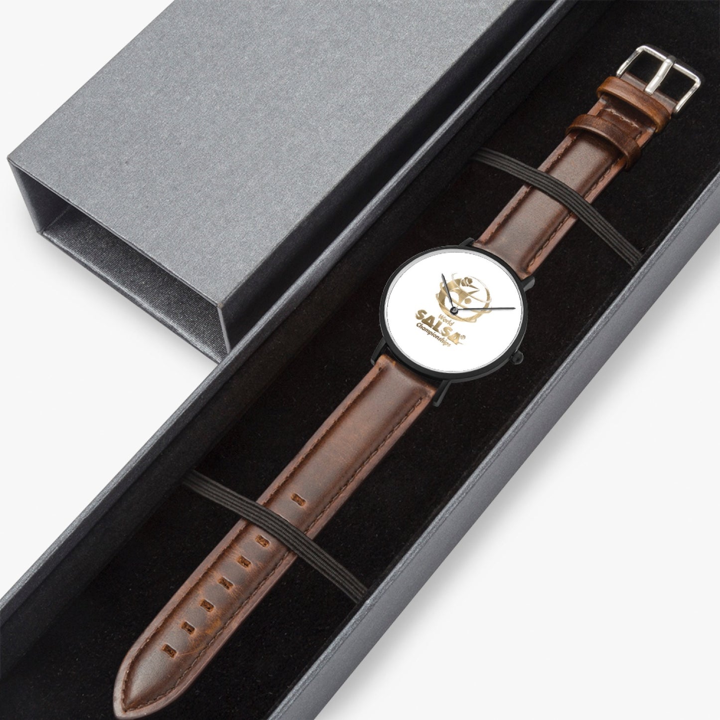 WSC Gold Collection- Hot Selling Ultra-Thin Leather Strap Quartz Watch (Black)