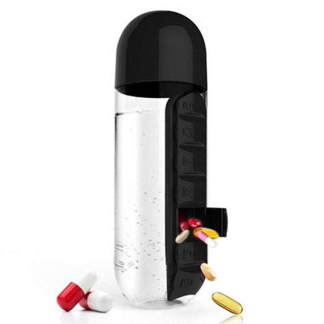 Dancer 2 in 1 Sport Water Bottle Built-in Daily 7 Daily Pill Box Vitamin Organizer 600ML - World Salsa Championships