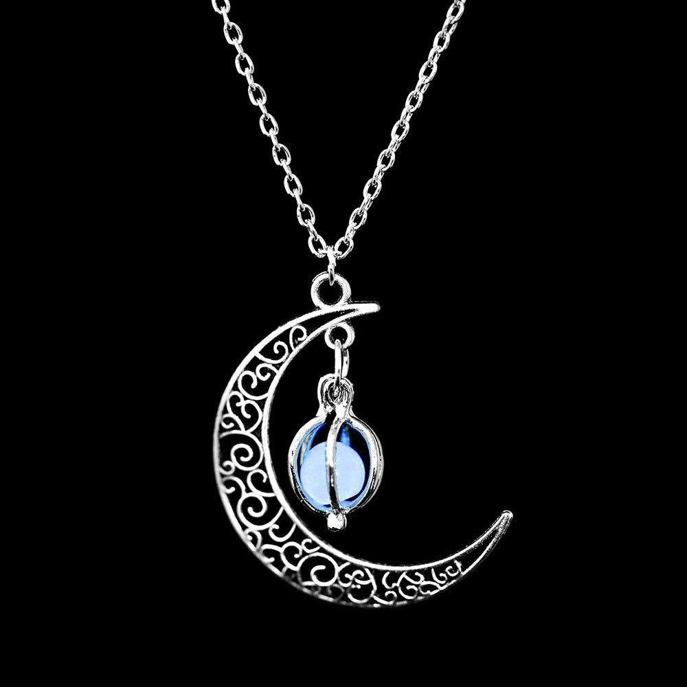 Glow In The Dark Necklace Moon Square Heart . Necklaces For Woman Hollow Water Drop Pendant Night Fluorescence Light