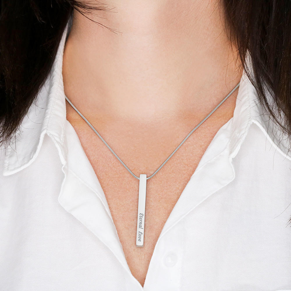 Vertical stick necklace is custom engraved to your liking - World Salsa Championships