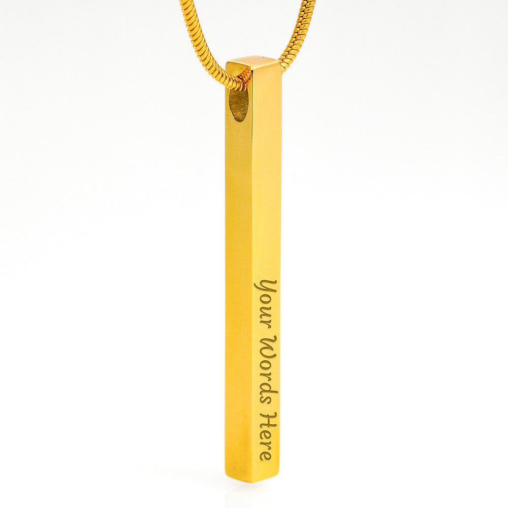 Vertical stick necklace is custom engraved to your liking - World Salsa Championships