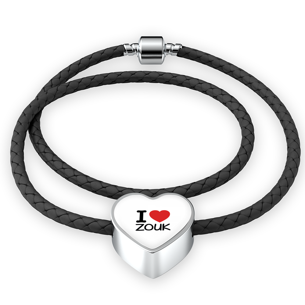 I love Zouk Woven Double-Braided Real-Leather Charm Bracelet - World Salsa Championships