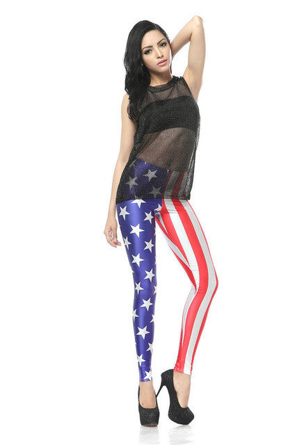 Leggings-The American USA Flag leggings Stripe Digital Print Women Leggings Skinny Pants KDK1075 - World Salsa Championships