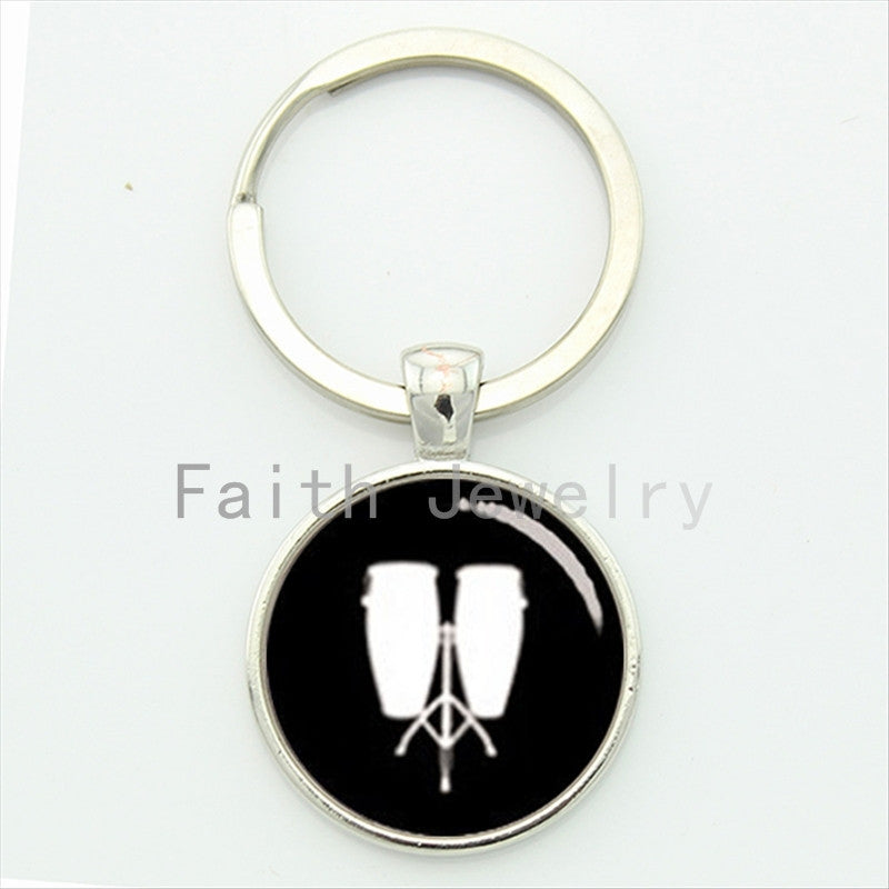 Retro low conga key chain pop musical instrument Drums tambourine profile silhouette keychain DJ Mixer Musician gift KC447 - World Salsa Championships