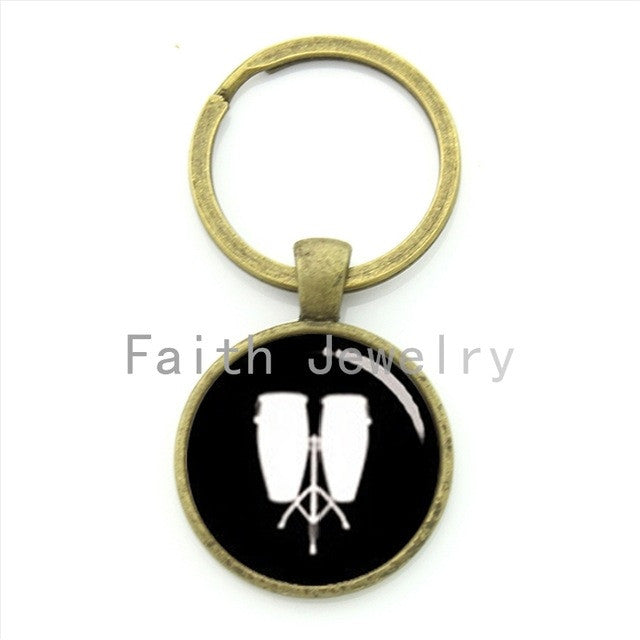 Retro low conga key chain pop musical instrument Drums tambourine profile silhouette keychain DJ Mixer Musician gift KC447 - World Salsa Championships