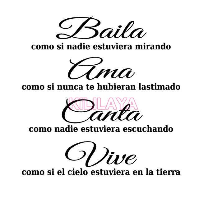 Spanish motto Baila Ama Canta Vive Vinyl Wall Stickers For Living Room and Bedroom Mural decals For House decor DW0986 - World Salsa Championships