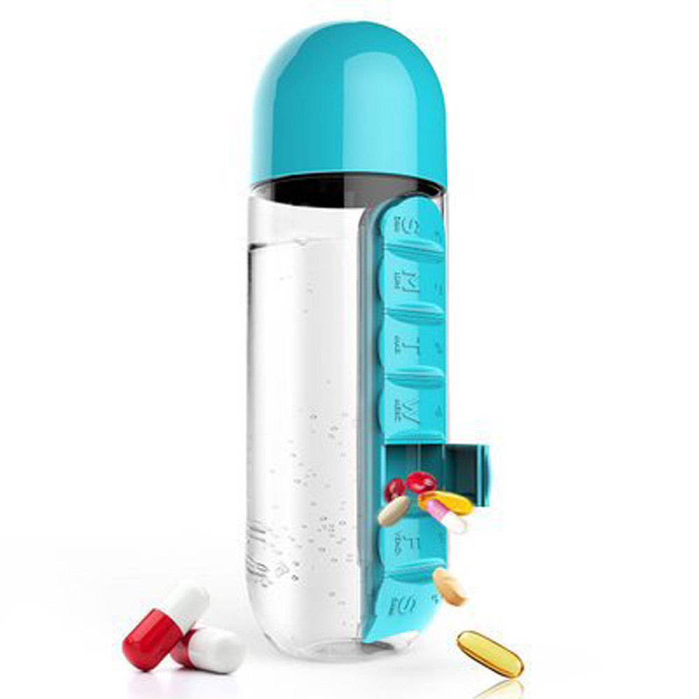 Dancer 2 in 1 Sport Water Bottle Built-in Daily 7 Daily Pill Box Vitamin Organizer 600ML - World Salsa Championships