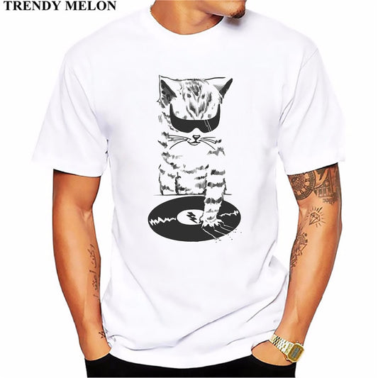 Trendy Melon Animal Printed T shirt Men DJ Music Cat Scratch T-shirt Funny Tops - World Salsa Championships