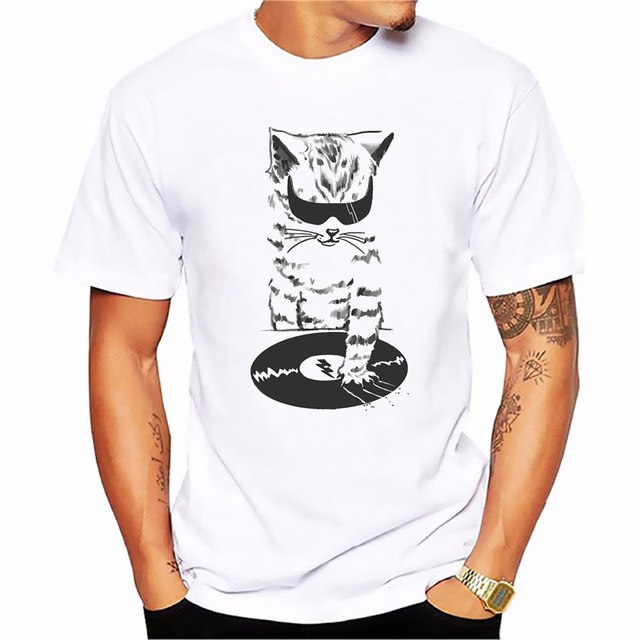 Trendy Melon Animal Printed T shirt Men DJ Music Cat Scratch T-shirt Funny Tops - World Salsa Championships