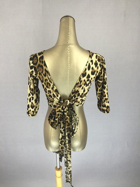 Latin Dance Shirts Women Printed Mid Sleeve Open Back Top V Neck Salsa Samba Costumes Clothing Lady Latin Practice Wear DN2342 - World Salsa Championships