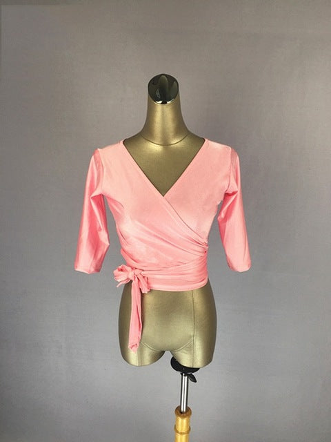Latin Dance Shirts Women Printed Mid Sleeve Open Back Top V Neck Salsa Samba Costumes Clothing Lady Latin Practice Wear DN2342 - World Salsa Championships