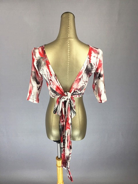 Latin Dance Shirts Women Printed Mid Sleeve Open Back Top V Neck Salsa Samba Costumes Clothing Lady Latin Practice Wear DN2342 - World Salsa Championships