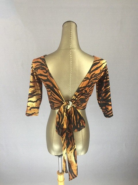 Latin Dance Shirts Women Printed Mid Sleeve Open Back Top V Neck Salsa Samba Costumes Clothing Lady Latin Practice Wear DN2342 - World Salsa Championships
