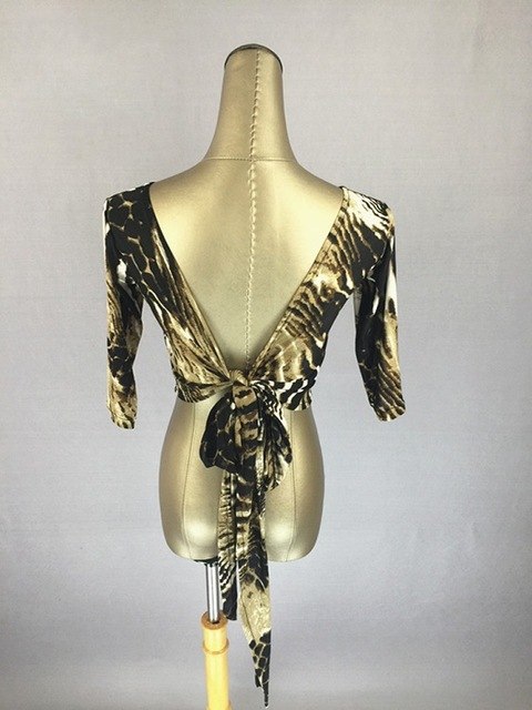 Latin Dance Shirts Women Printed Mid Sleeve Open Back Top V Neck Salsa Samba Costumes Clothing Lady Latin Practice Wear DN2342 - World Salsa Championships