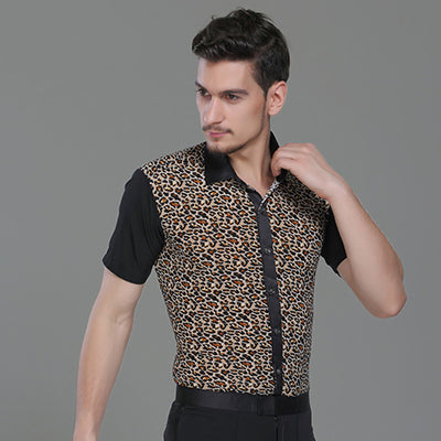 Male Latino Dancing Shirts 3 Colors Flower Print Short Sleeves Shirt  Chacha Salsa Professional Men Ballroom Dance Clothes 7040 - World Salsa Championships